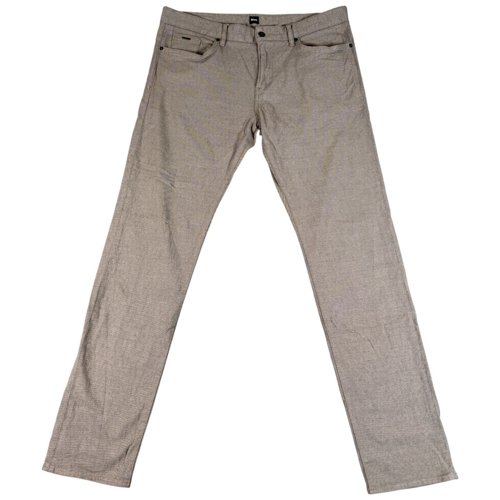 Hugo Boss Pants Mens 36x34 (37x33.5) Brown Logo Micro Print Stretch Straight Leg